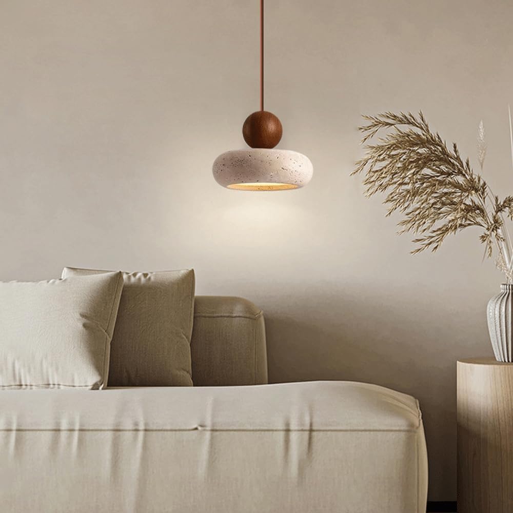 Tindara - Natural Travertine and Wood Pendant Light