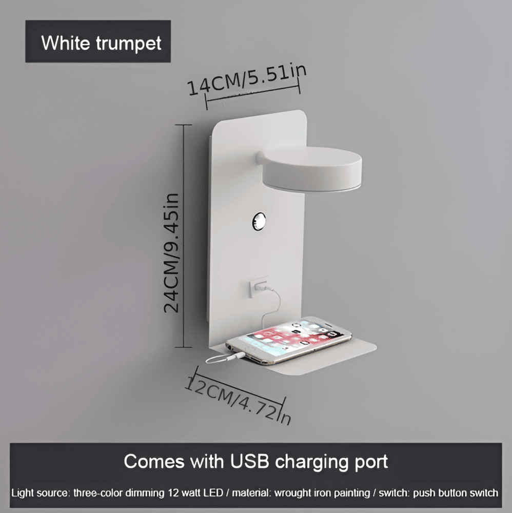 DualDelight LED Wall Lamp with Shelf & USB Port