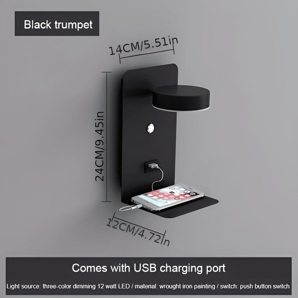 DualDelight LED Wall Lamp with Shelf & USB Port