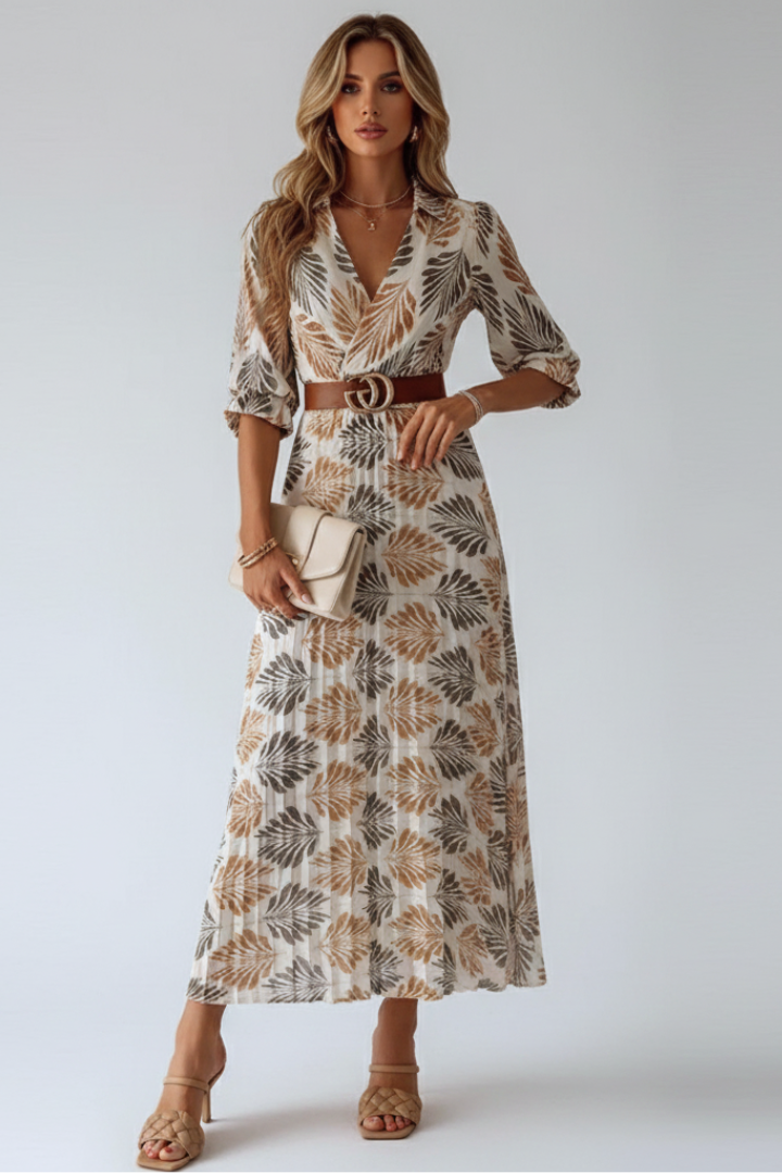 Women's Maxi Dress with Pattern and Elbow Sleeves in Floral - View 2.0 | Roselva