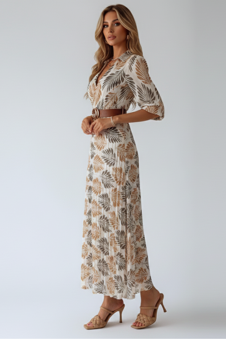 Women's Maxi Dress with Pattern and Elbow Sleeves in Floral - View 4.0 | Roselva