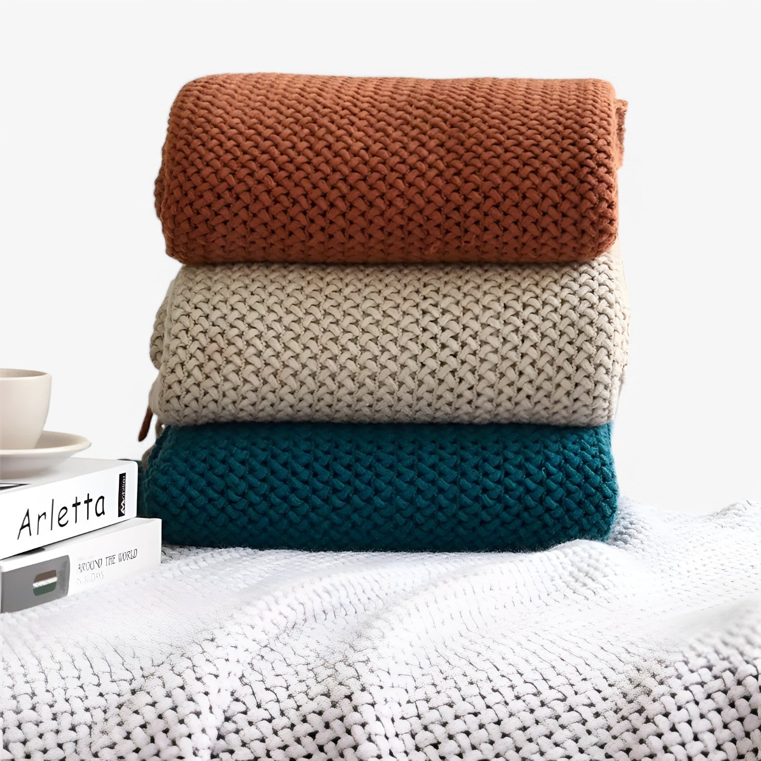 Chiara | Hyggeligt strikket plaid - blød, varm og stilfuld med frynser - Gul - house & garden - {{ product_tags }