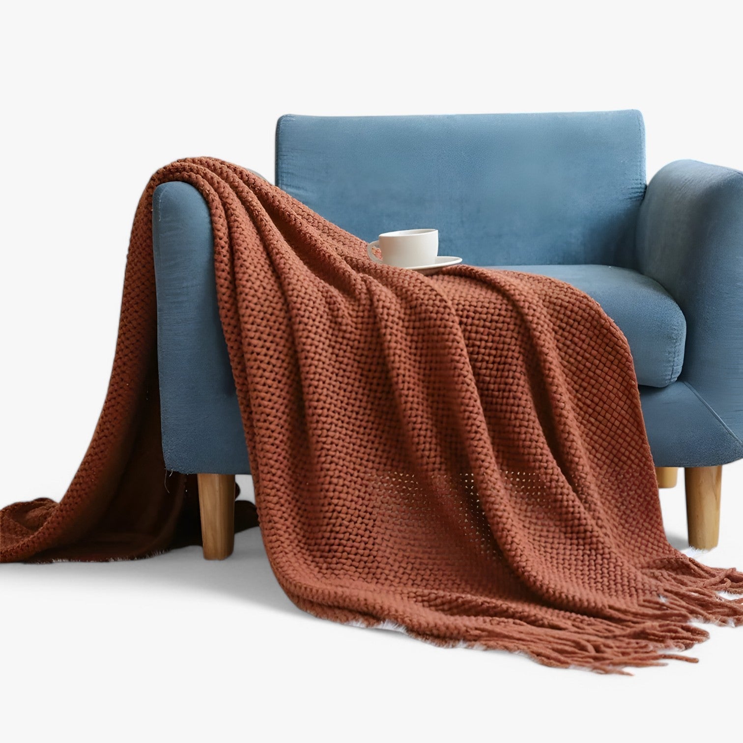 Chiara | Hyggeligt strikket plaid - blød, varm og stilfuld med frynser - - house & garden - {{ product_tags }