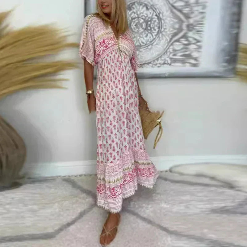 Women's Boho Short-Sleeve Maxi Dress – Boho