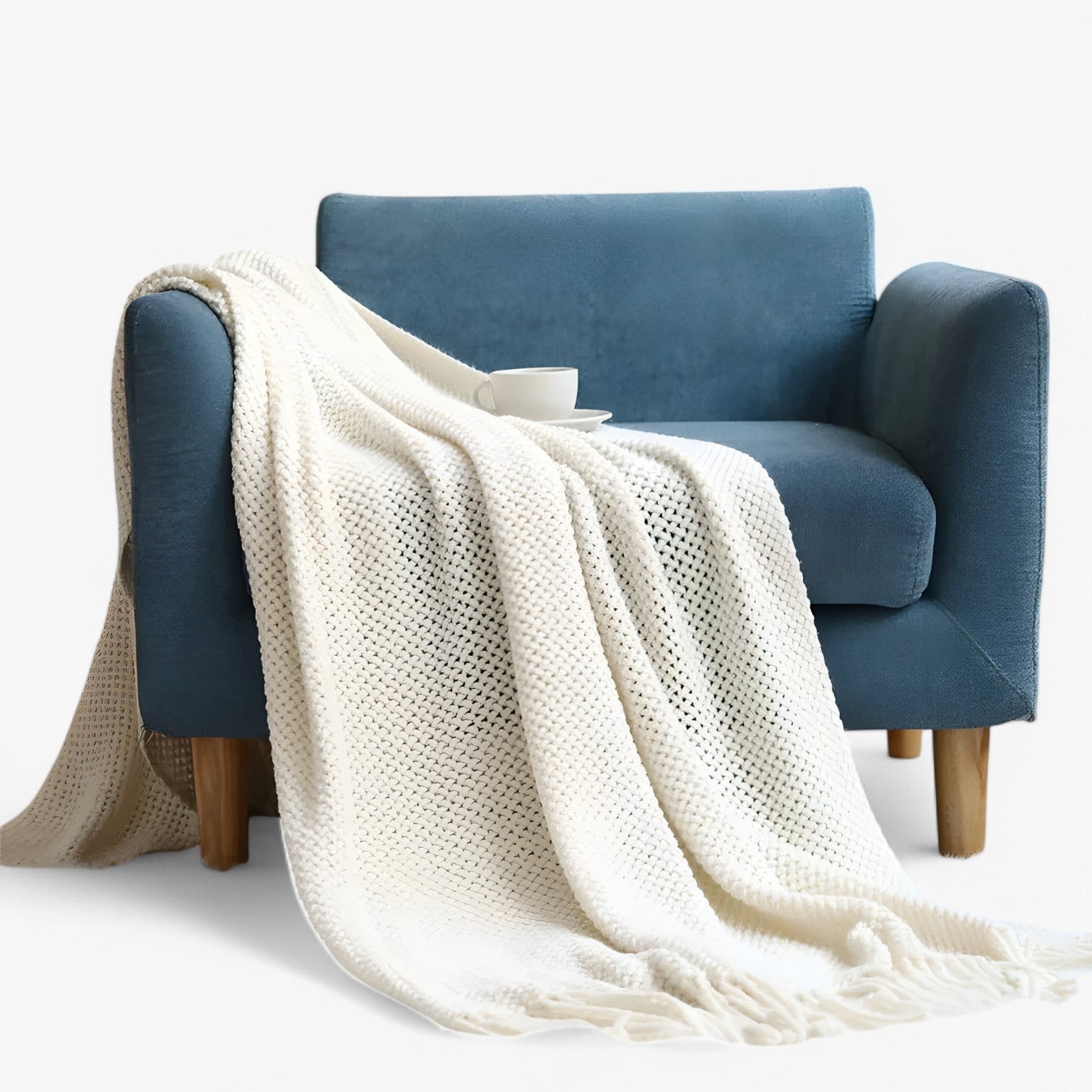 Chiara | Hyggeligt strikket plaid - blød, varm og stilfuld med frynser - - house & garden - {{ product_tags }