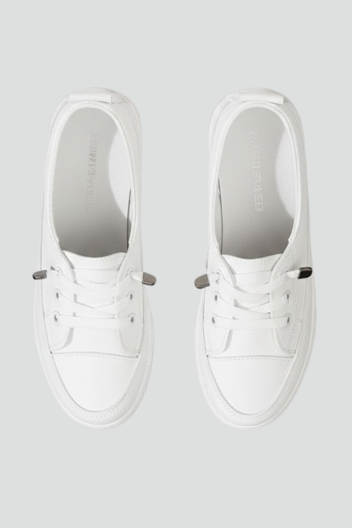 Women's Sneakers with Round Toe and Flat Sole in White | Roselva