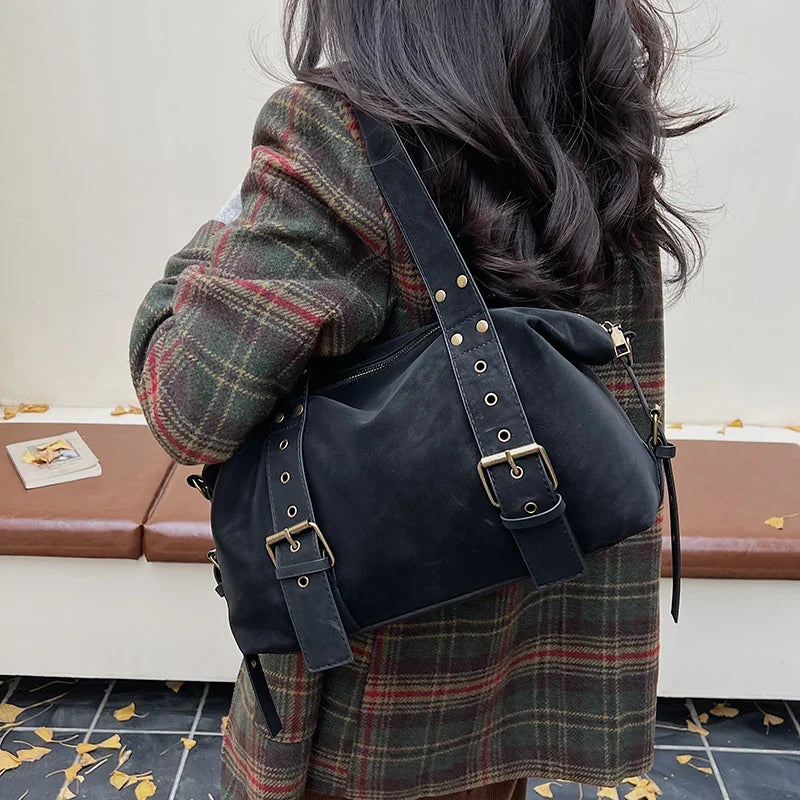 Structured Baguette Shoulder Bag – Studded Vegan Leather