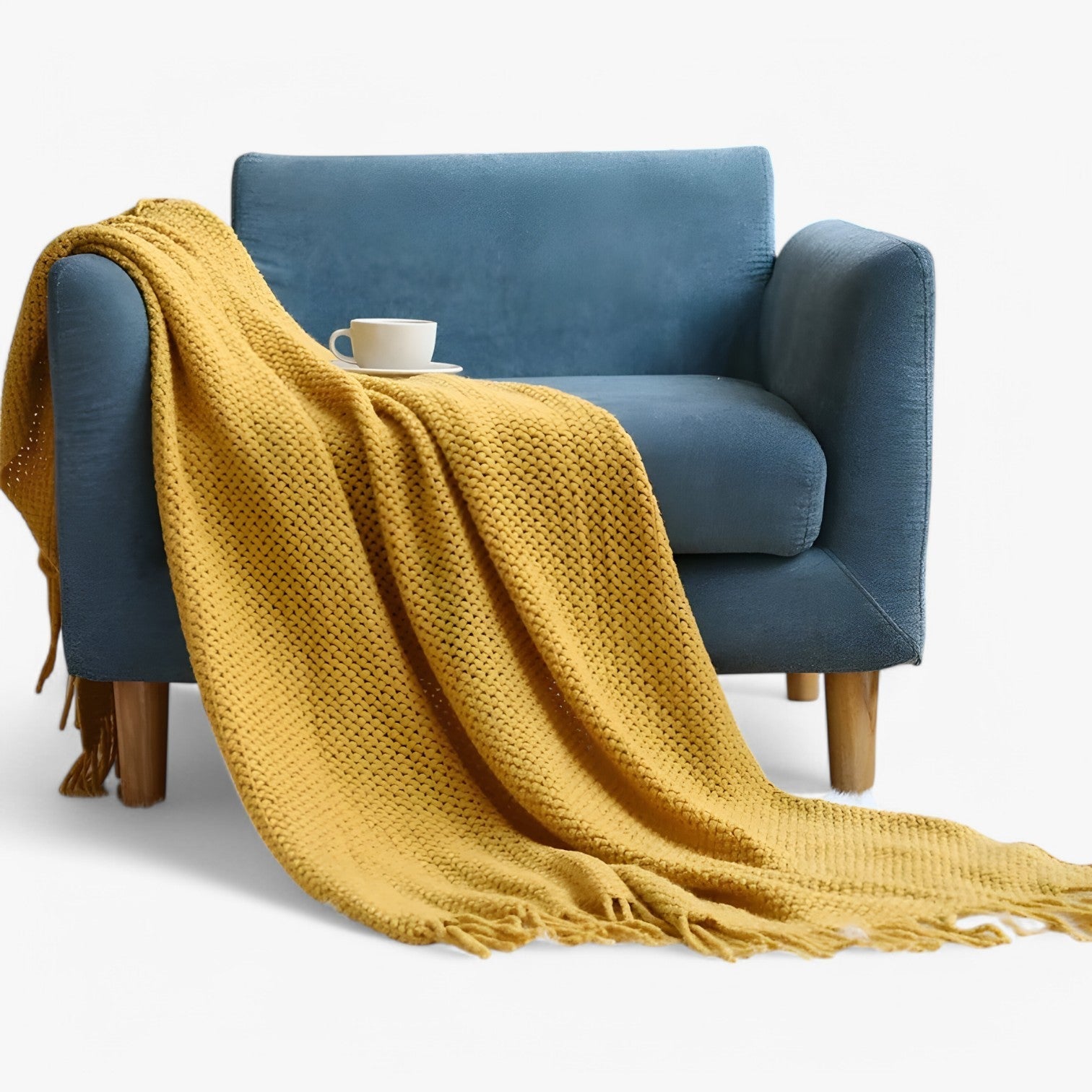 Chiara | Hyggeligt strikket plaid - blød, varm og stilfuld med frynser - - house & garden - {{ product_tags }