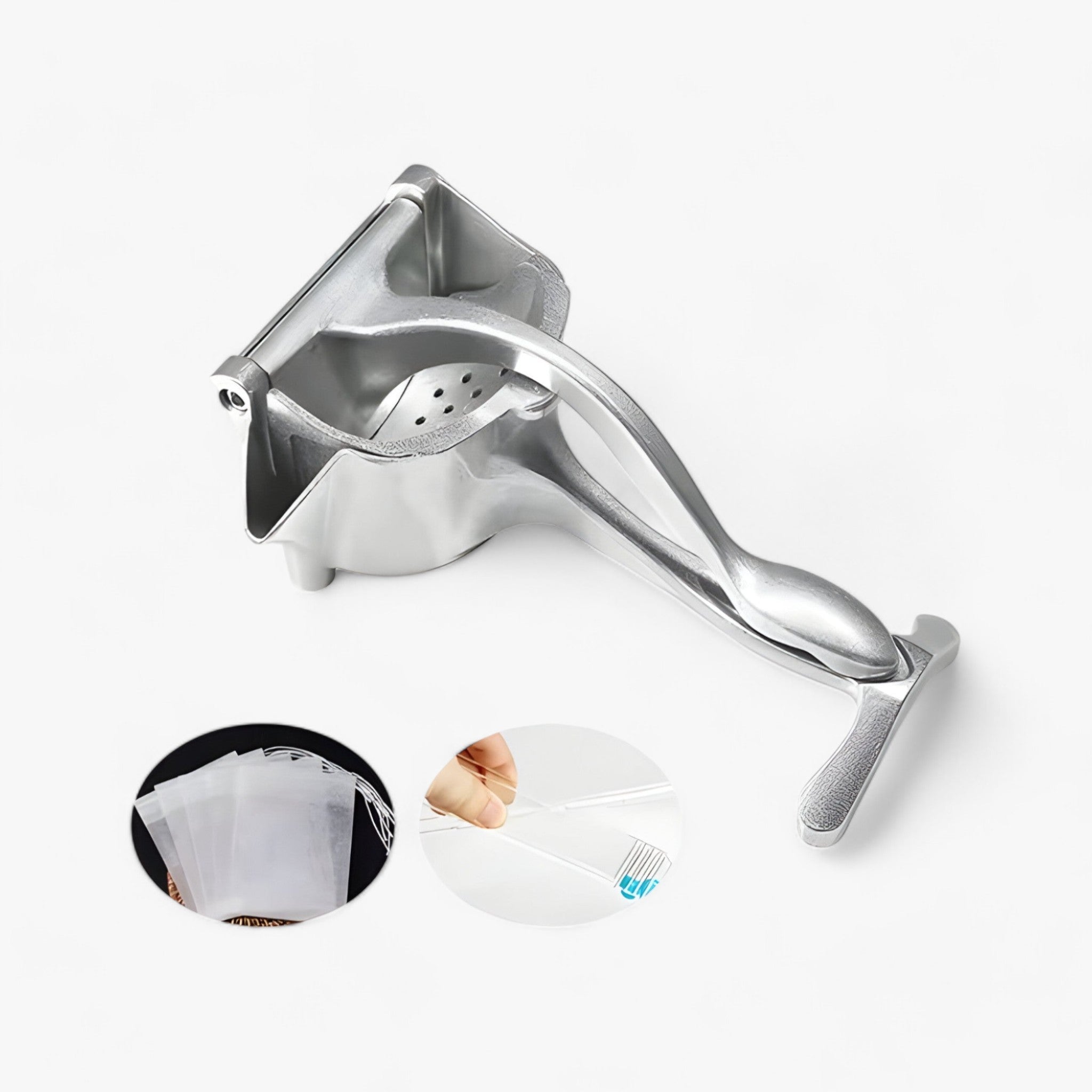 CitrusPro | Manuel citruspresser i aluminiumlegering - Citruspresse med boks og 50 filterposer og 1 par tænger - house & garden - {{ product_tags }