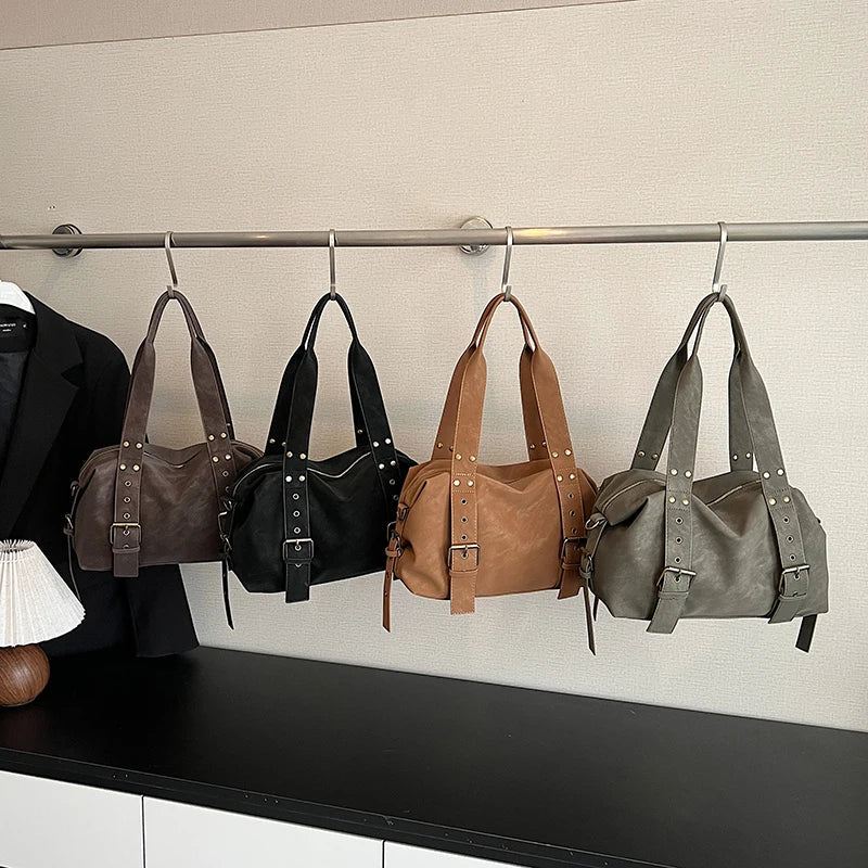 Structured Baguette Shoulder Bag – Studded Vegan Leather