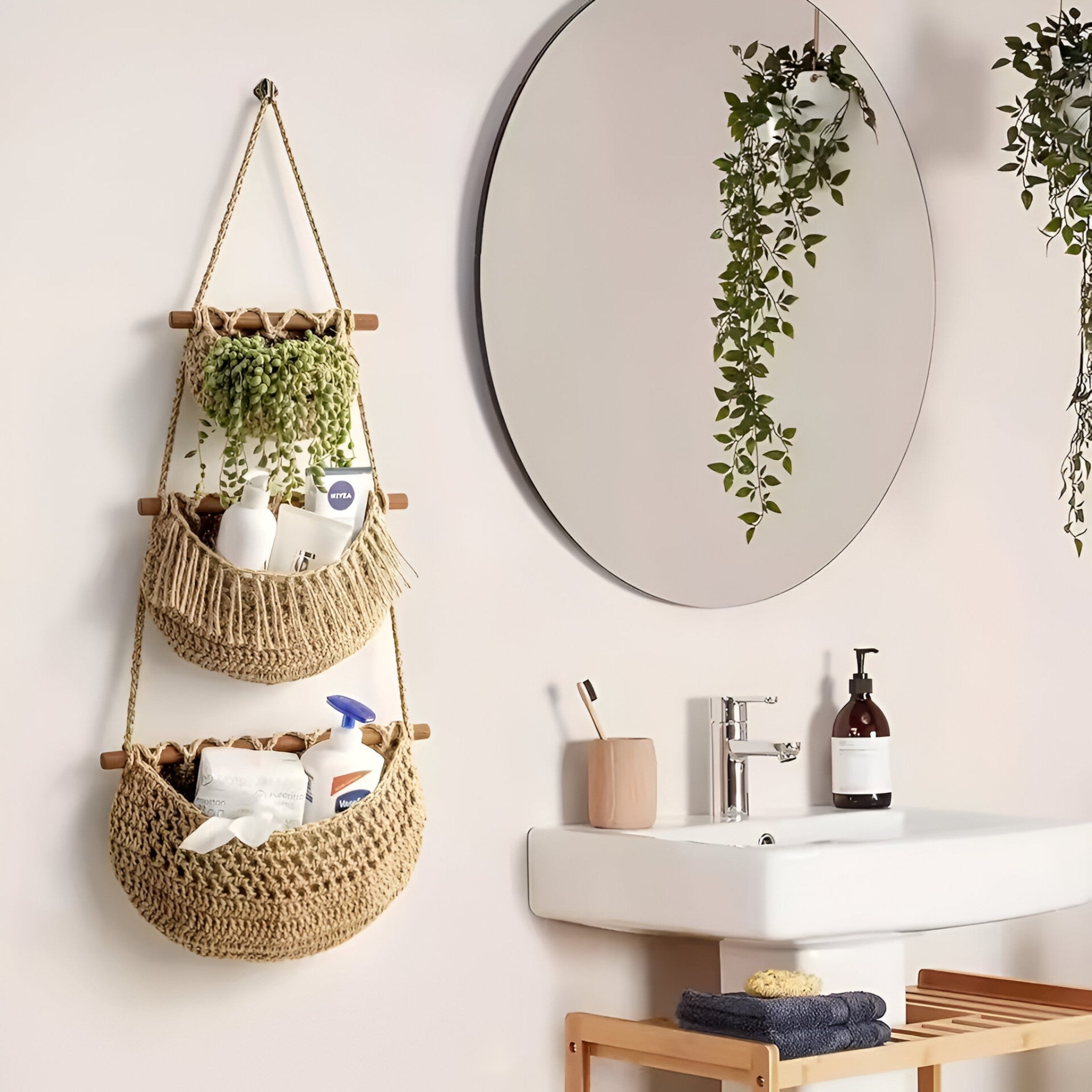 Mila | 3-etagers hængende frugtkurv i jute - - house & garden - {{ product_tags }