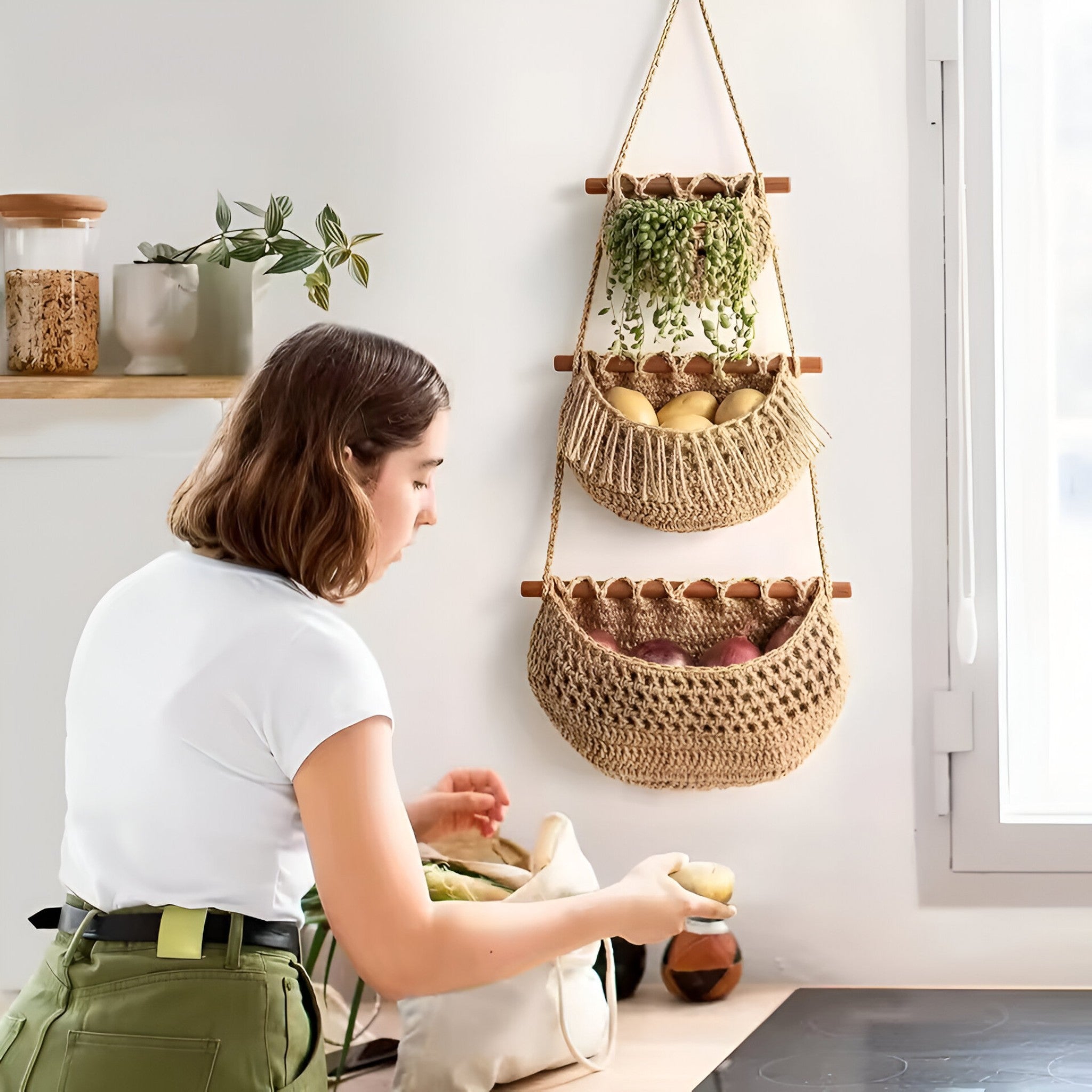 Mila | 3-etagers hængende frugtkurv i jute - - house & garden - {{ product_tags }