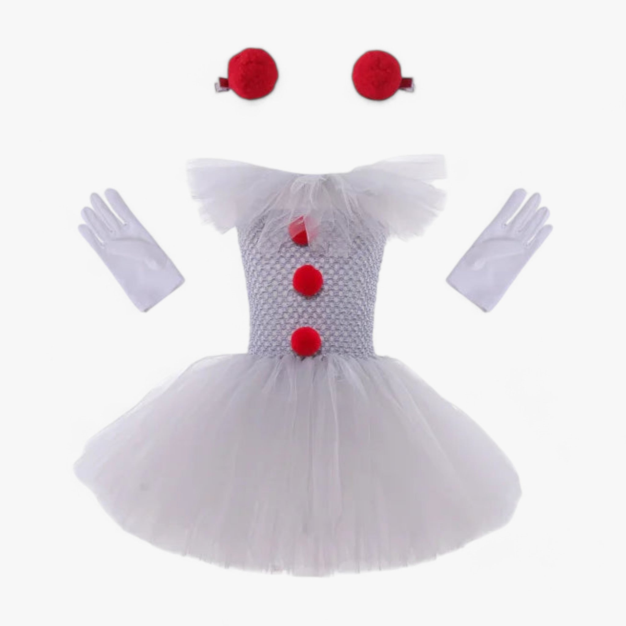 Costume Dress : Tutu Jurk Pennywise Kinderen - Schattige en Angstaanjagende Outfit in 3 stuks van Pantino