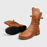 Women's Lace-Up Boots with Block Heel and Western Details