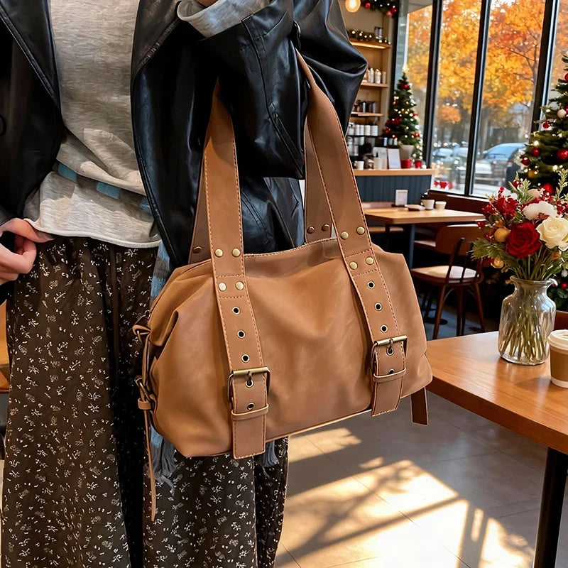 Structured Baguette Shoulder Bag – Studded Vegan Leather