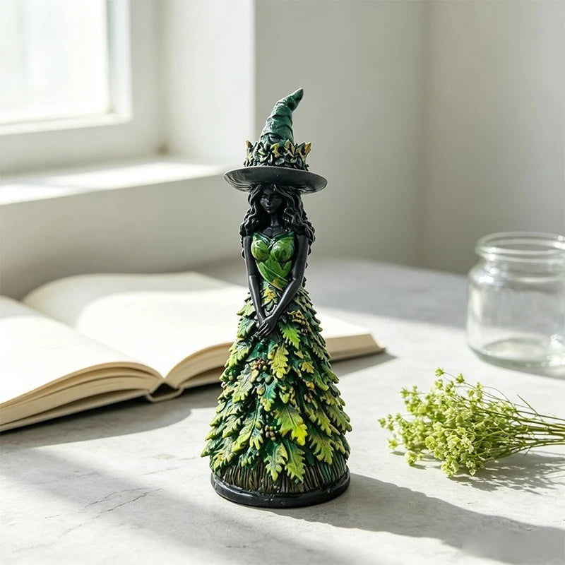 Gothic Witch Figurine with Autumn Details - Resin 25cm