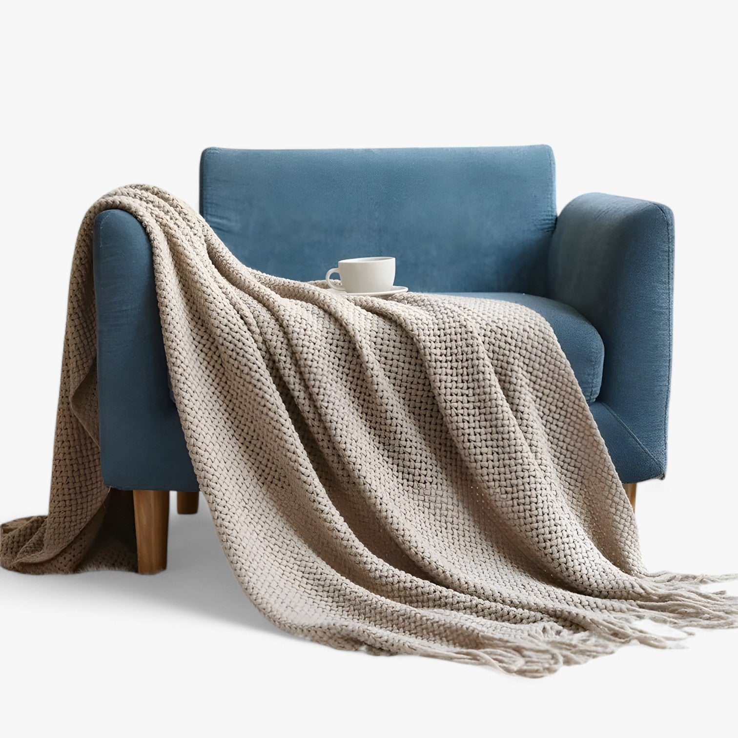 Chiara | Hyggeligt strikket plaid - blød, varm og stilfuld med frynser - Hvid - house & garden - {{ product_tags }