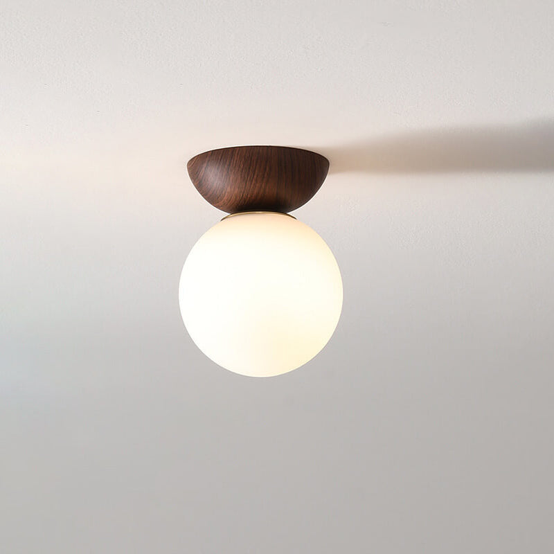 Nordic Orb Ceiling Lamp - Wood Grain & Metal Accent