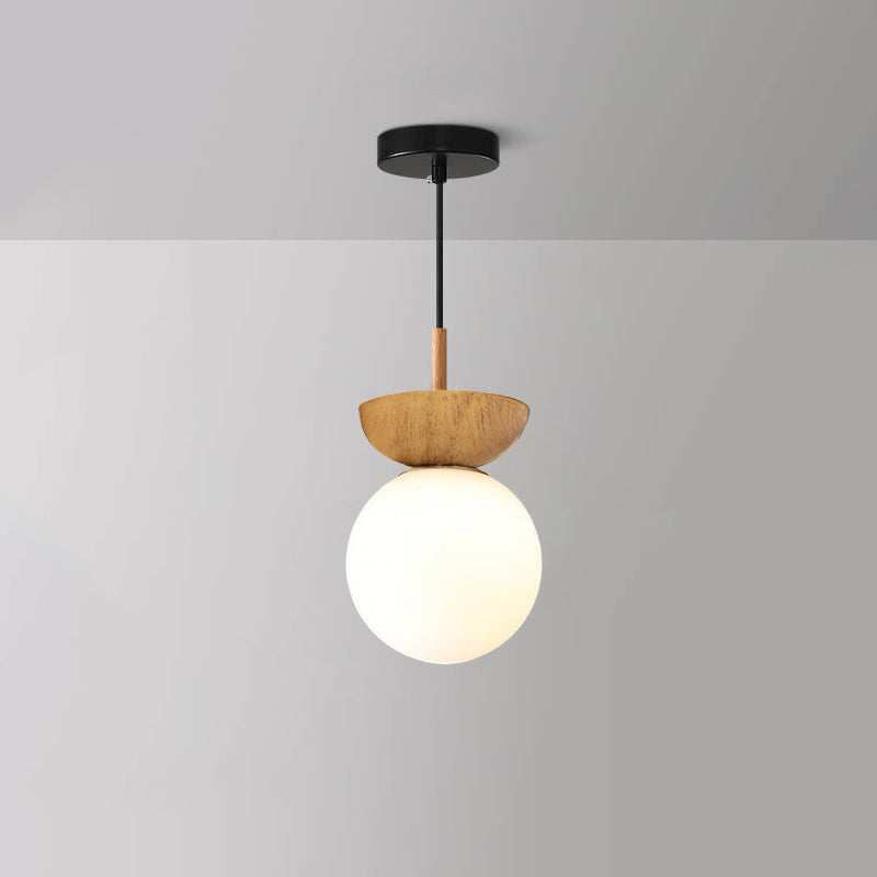 Nordic Orb Ceiling Lamp - Wood Grain & Metal Accent