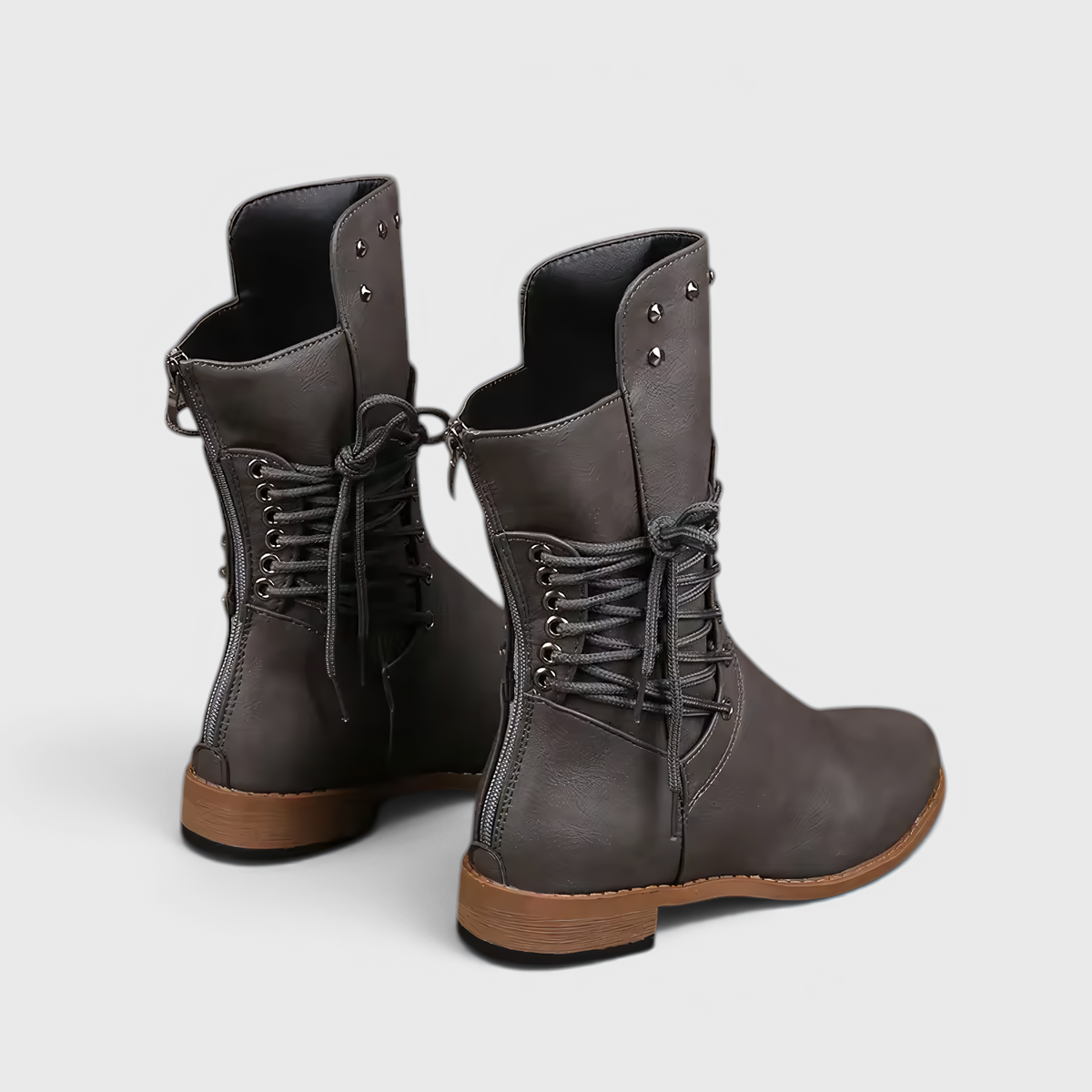Women's Lace-Up Boots with Block Heel and Western Details