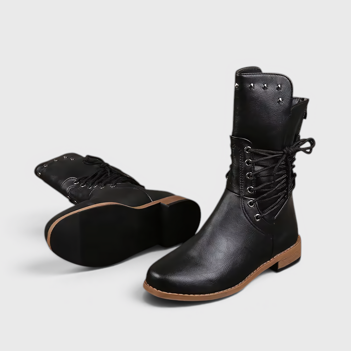 Women's Lace-Up Boots with Block Heel and Western Details