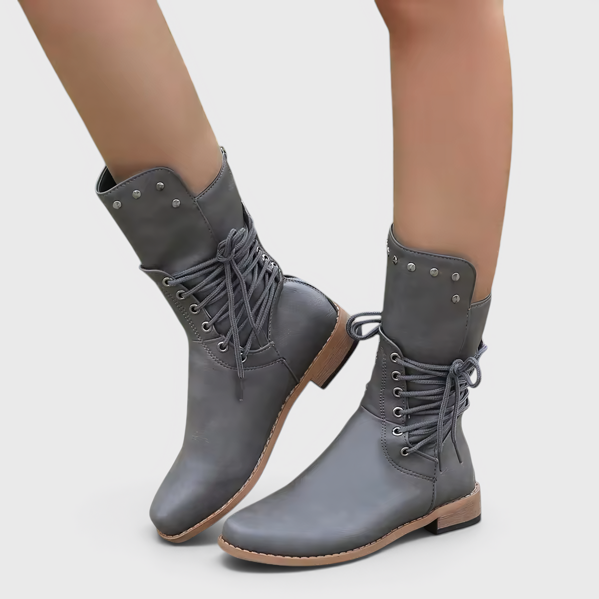 Women's Lace-Up Boots with Block Heel and Western Details