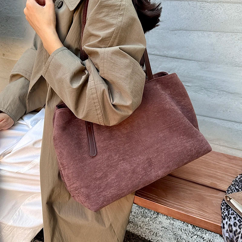 Soft Suede Tote Bag – Minimalist Everyday Shoulder Bag