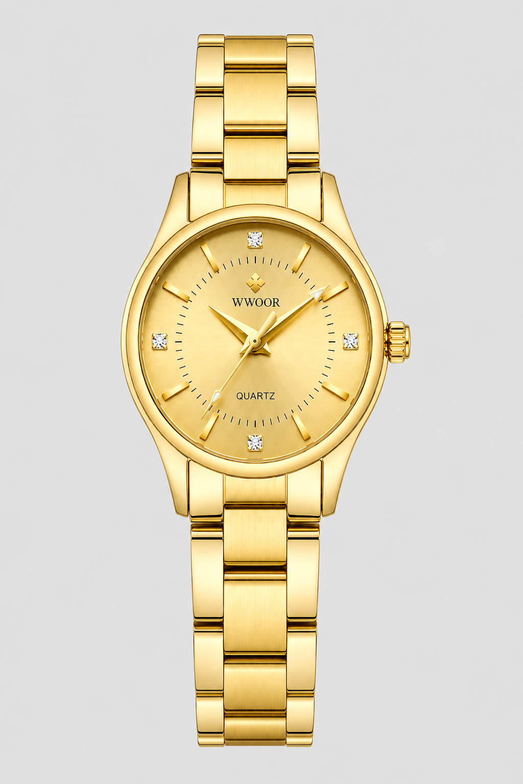 Sleek Classic Link Watch – Minimalist Dial with Gemstone Accents