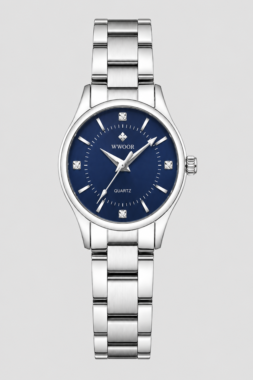 Sleek Classic Link Watch – Minimalist Dial with Gemstone Accents