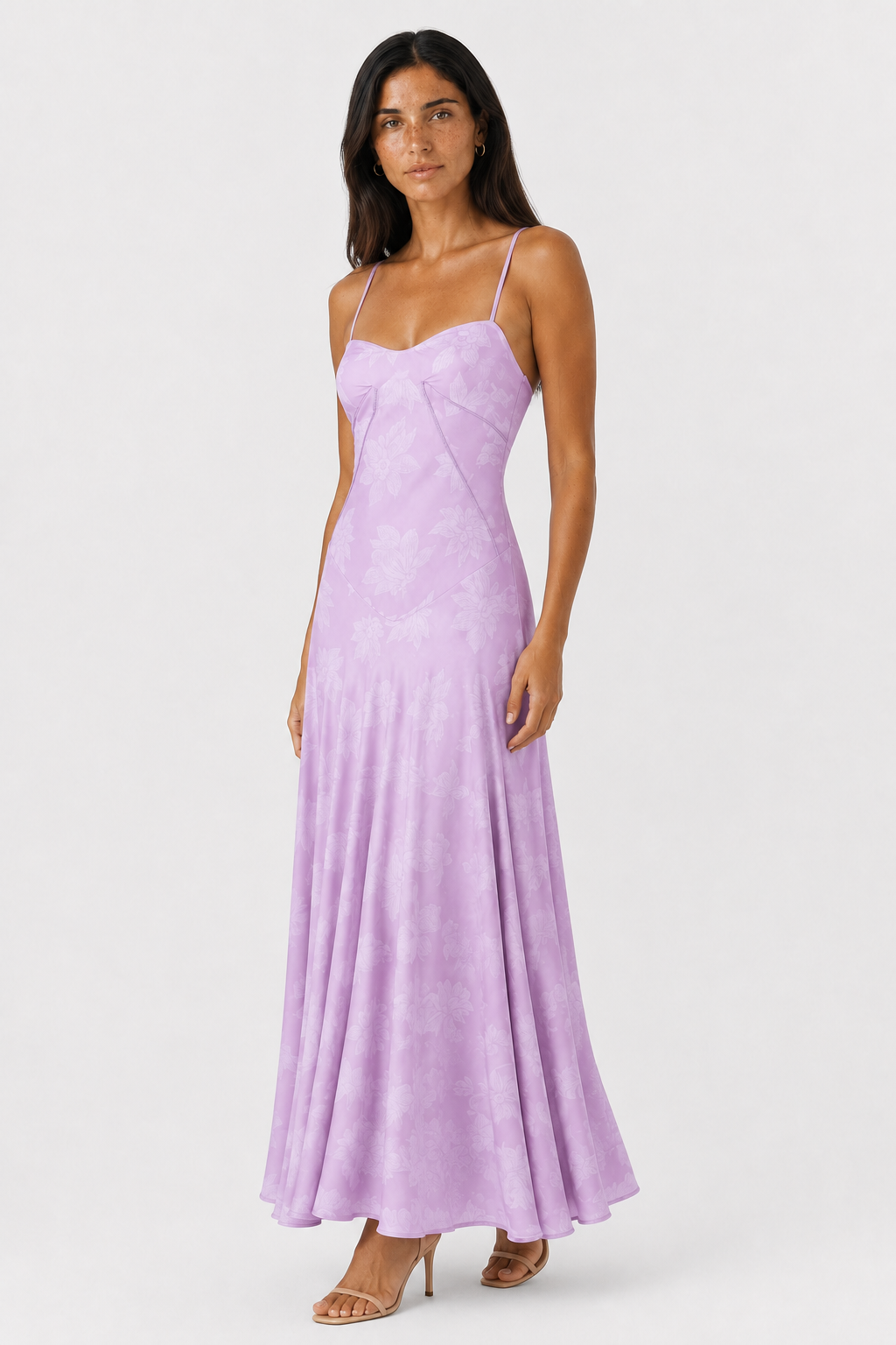 Sleeveless Seamed Bodice Floral Dress
