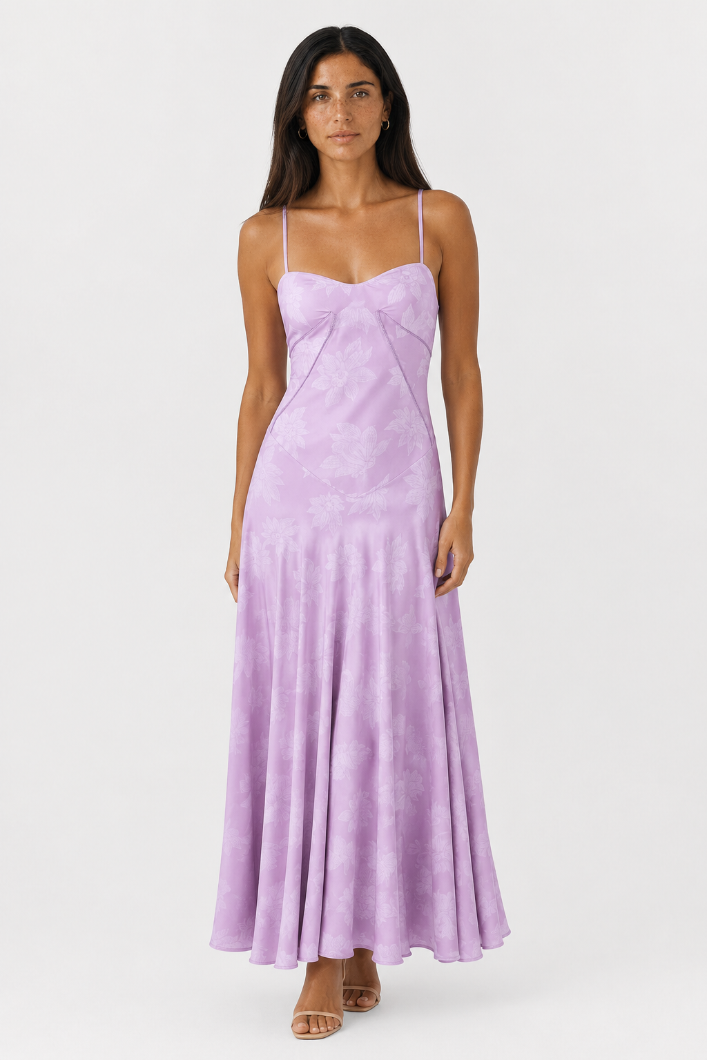 Sleeveless Seamed Bodice Floral Dress