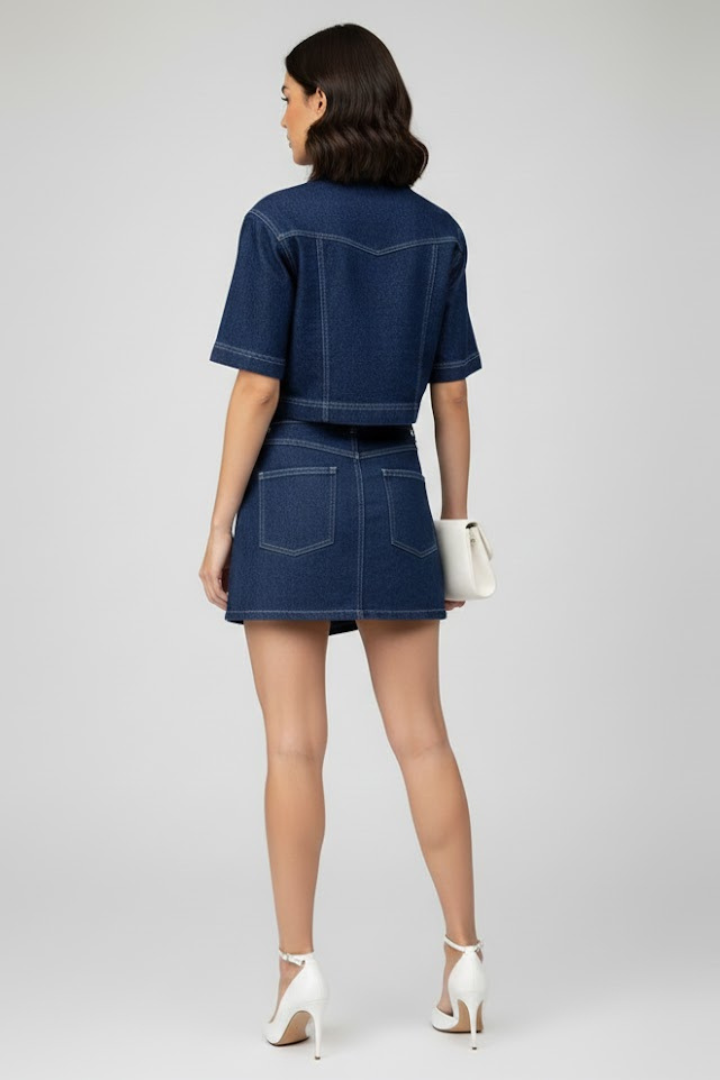 Women's Two-Piece Set with Short Top in Blue - View 5.0 | Roselva