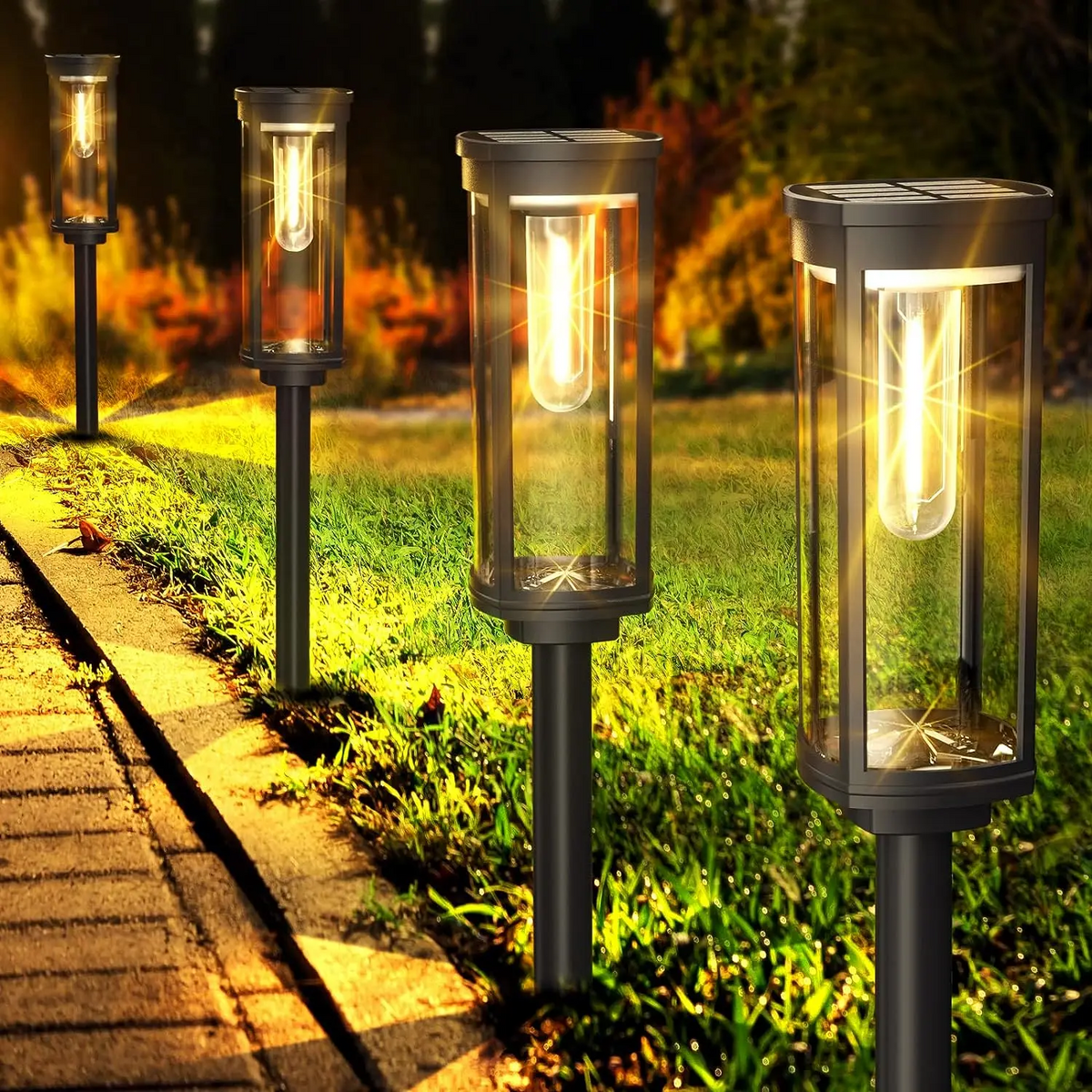 Outdoor Solar Garden Lights - Black LED Path Stakes (10-Pk)