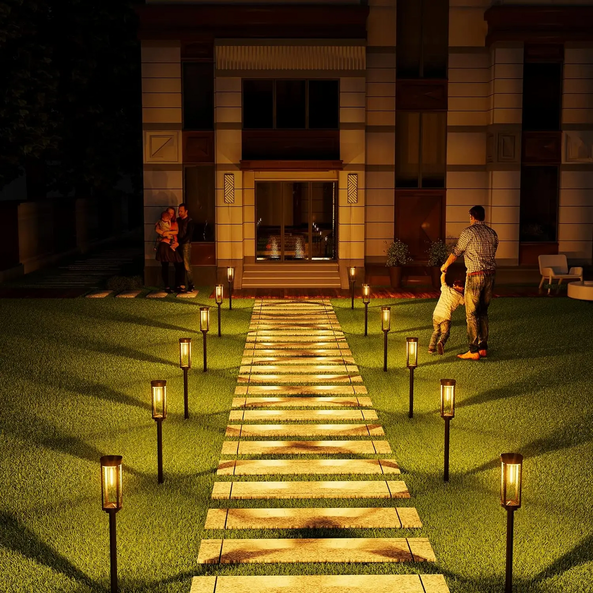 Outdoor Solar Garden Lights - Black LED Path Stakes (10-Pk)