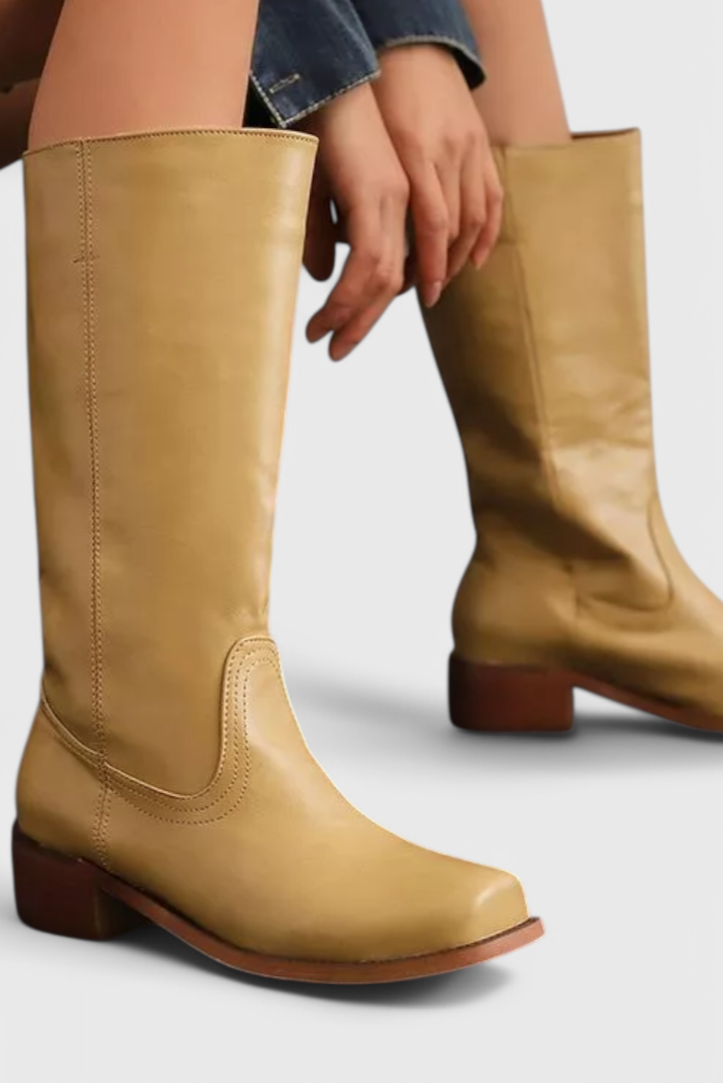 Women's Knee-High Leather Boots with Heel