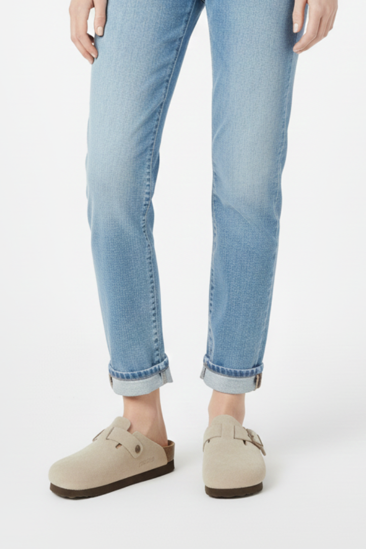 Women's Slippers with Wide Straps and Moulded Insole in beige - View 2.0 | Roselva