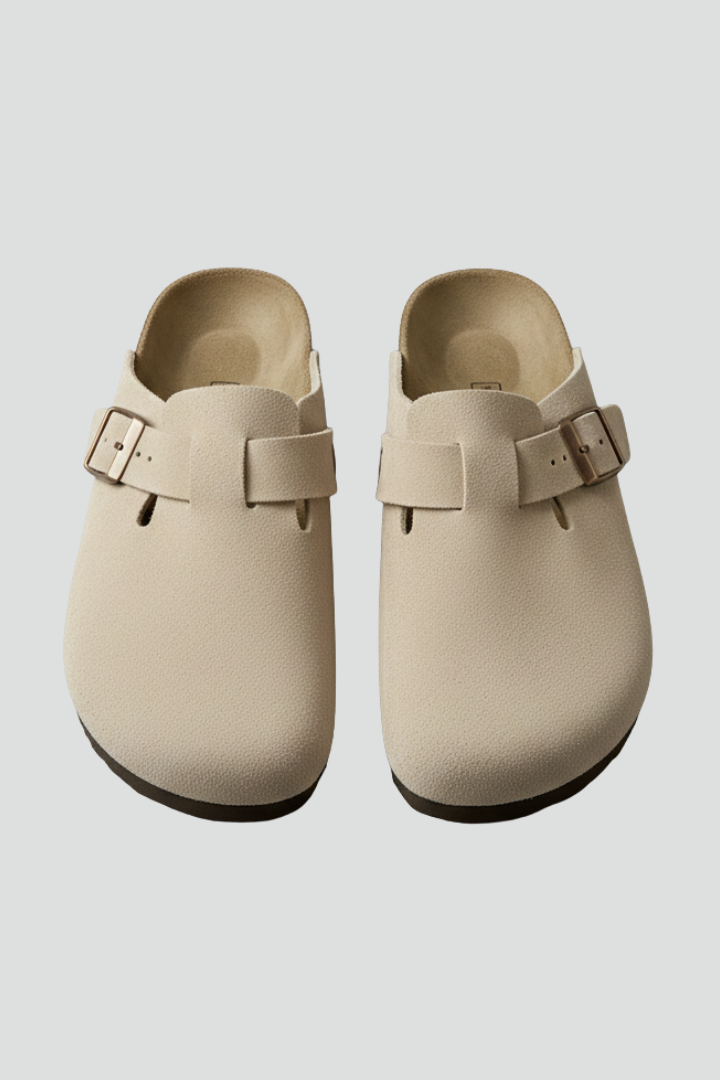 Women's Slippers with Wide Straps and Moulded Insole in beige | Roselva