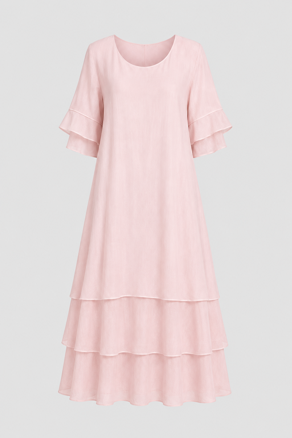 Tiered Ruffle-Sleeve Midi Dress – Elegant Multi-Layered Swing Dress