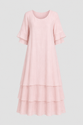 Tiered Ruffle-Sleeve Midi Dress – Elegant Multi-Layered Swing Dress