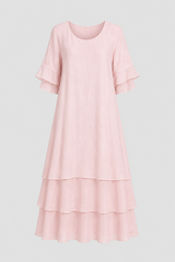 Tiered Ruffle-Sleeve Midi Dress – Elegant Multi-Layered Swing Dress