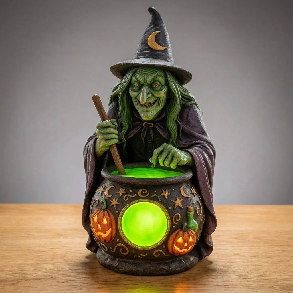 Witch Cauldron Resin Table Lamp with Neon Green LED