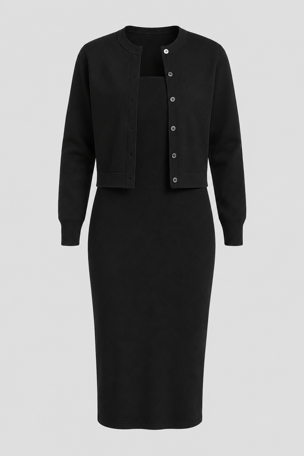 Two-Piece Midi Dress and Cropped Cardigan Set