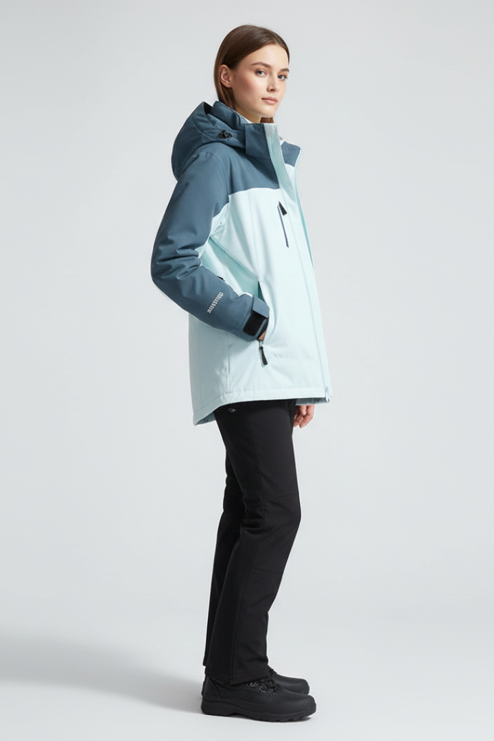 Women's Ski Jacket with Hood and Fitted Cut in Blue - View 2.0 | Roselva