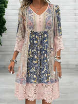 Dame Boho V-hals Midi-kjole – Boho