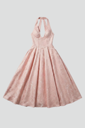 Women's Midi Dress with Halter Neckline and Fitted Bodice