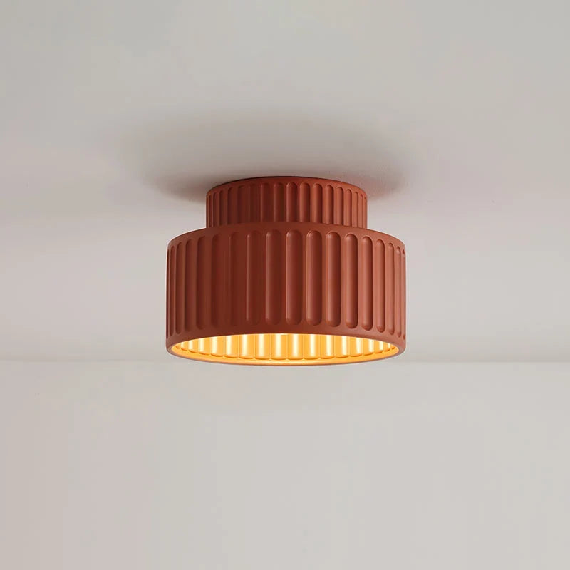 Ribbed Ceiling Lamp - Two-Tier Drum Design