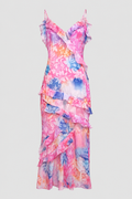 Watercolor Blossom Ruffled Dress - Vibrant Layered Floral Maxi Dress