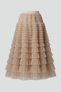 Women's Midi Tulle Skirt with Layered Design and Elastic Waistband