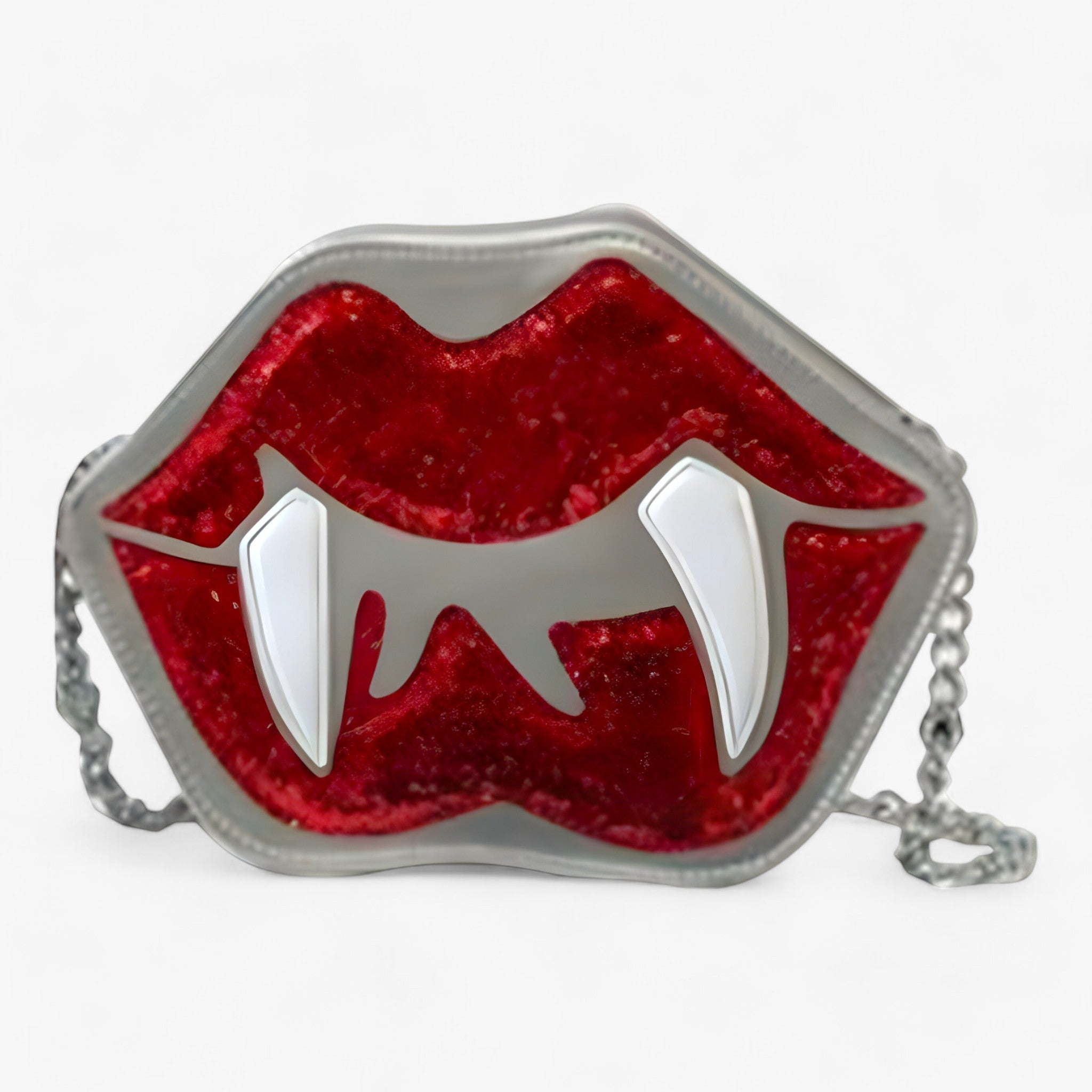 bags : Gothische Schoudertas Grappige Tand Lip - Glanzende PU Leren Tas voor Halloween - Zwart in Zilver van Pantino