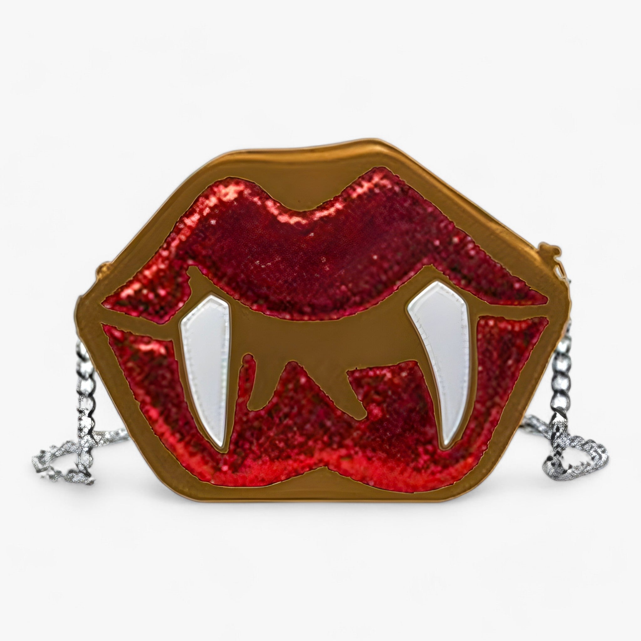 bags : Gothische Schoudertas Grappige Tand Lip - Glanzende PU Leren Tas voor Halloween - Zwart in Bruin van Pantino